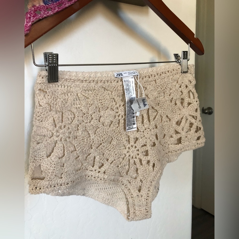 ZARA|Boho crotchet two piece bikini set in floral neutral tan & colorful top,NWT - Picture 8 of 16